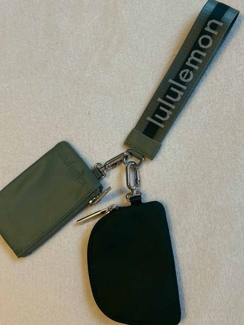 lululemon athletica Olive and Black Wristlet Key Pouch Duo with Branded Strap